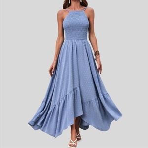 Dot Asymmetrical Hem Cami Dress Blue